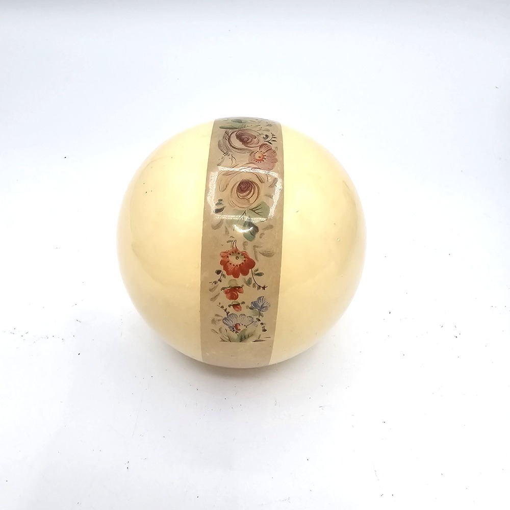 Vintage Cream Glass Globe Paperweight Floral Rose Band Round 3"